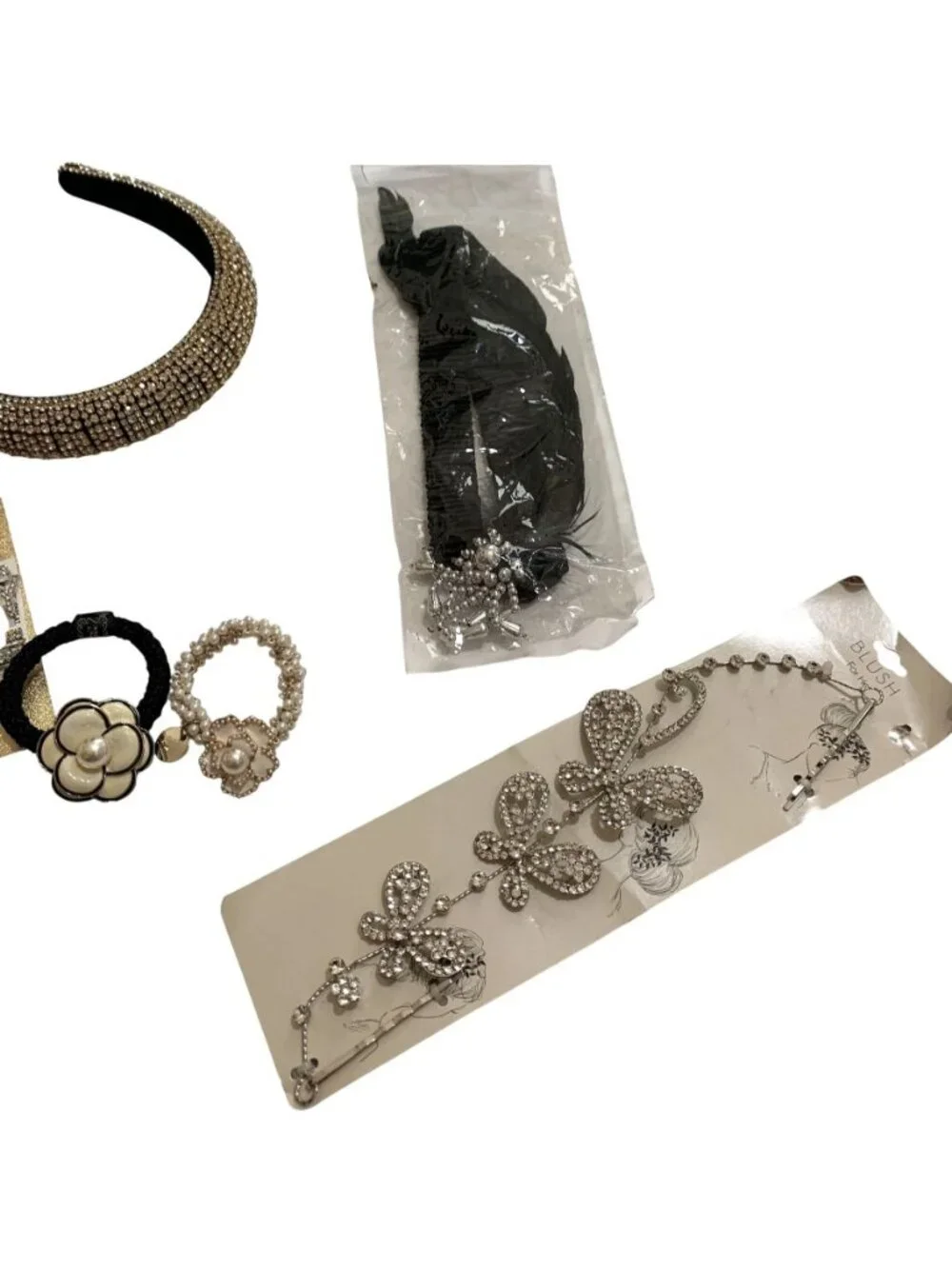 Rhinestone Embellished Hair Accessories Set Headband Hair Clips Black White